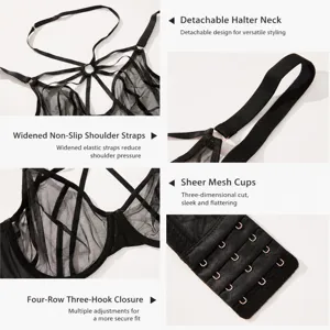 Reggiseno Minimizer Taglie Forti Donna Push Up Con Ferretto Sexy Pizzo Rete Traspirante Cinghie Incrociate Coppa Piena Lingerie Donna