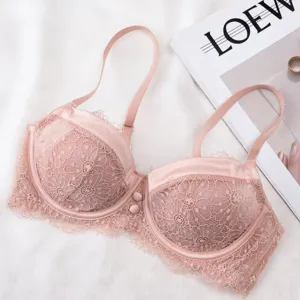 Women French Style Lace Push Up Bra Sexy Pink Underwear Thin Cup Comfortable Lingerie