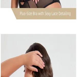 Plus size thin full cup bra detail showcasing delicate lace and mesh paneling features.