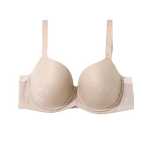 Plus size full cup bra for women, breathable seamless gather design in nude color, main view.