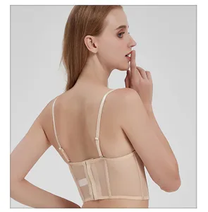 Detailed view of the nude corset bra showing back straps and fishbone support structure.