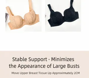 Plus size full cup lace bra for women, supportive push up bra, available in nude and black colors.