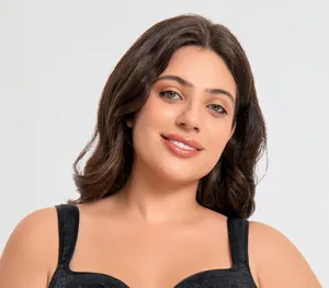 Plus size full coverage bra for women, comfortable breathable black lace undergarment.