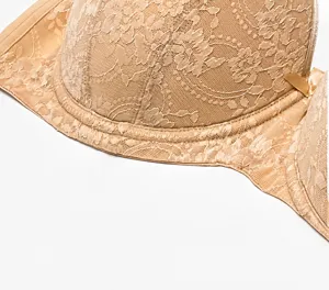 Plus size lace full cup bra with breathable mesh and cute bow detail for women.