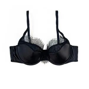 French Style Sexy Lace Satin Bra For Women Push Up Gathering Adjustment Underwire Lingerie Anti-sagging Solid Color Brassiere