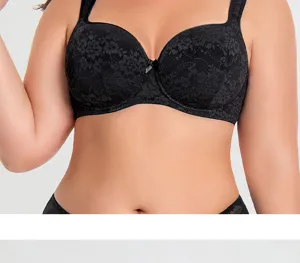 Plus size lace bra for women, full cup anti-sagging comfortable underwear, black lingerie.