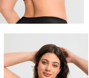 Plus size bra and panties set detail view, breathable black mesh fabric for women comfort.