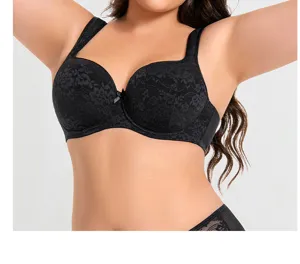 Plus size lace bra for women full coverage push up breathable comfortable underwire lingerie.