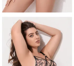 Plus size push up bra set for women, sexy mesh lace floral lingerie, comfortable support.