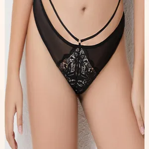 Women's sexy sheer mesh lace panties high waist breathable brief underwear detail view