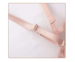 Women's lace bra detail shot, adjustable straps, comfortable and breathable underwear for daily wear.