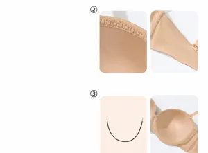 Dettaglio reggiseno senza spalline con particelle antiscivolo e coppe modellate 3D.