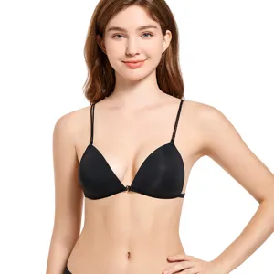 Dames voorsluiting push up bh zwart driehoek cup dunne bandjes comfortabele lingerie