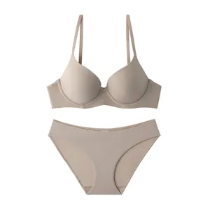 Women seamless lingerie set nude push up bra and underwear comfortable daily wear