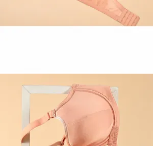 Pink full cup soft underwire bra detail view, showing delicate fabric and support structure.