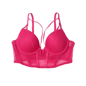 Französischer Korsett BH Sexy Tiefer V Ausschnitt Netz Atmungsaktiv Push Up Korsett BH Für Damen Lingerie Formender Bequemer BH