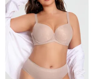 Plus size nude bra and panties set full cup push up lingerie for women comfortable underwear