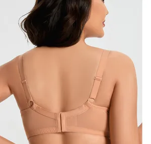 Detailed view of plus size bra back strap and breathable mesh wing for comfortable support.