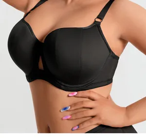 Plus size full cup black underwire bra with wide straps for daily support and comfort.