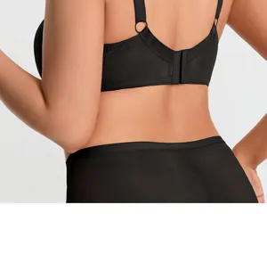 Comfortable plus size black bra with wide straps and back closure for daily wear support.