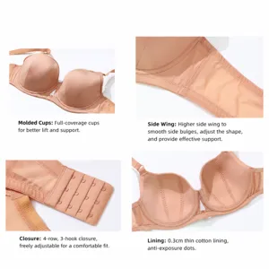 Women's Plus Size Full Cup Soft Wire Minimizing Bra Seamless Supportive Lingerie With Adjustable Straps Black Skin Blue