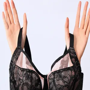 Detailed view of the plus-size lace bra, showing full cup lace fabric and strap details.