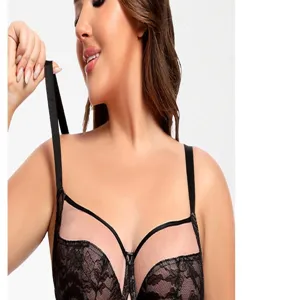 Plus size lace bra detail showing delicate floral embroidery and supportive straps for comfort.