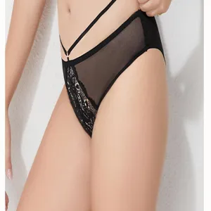 Women's high waist mesh lace panties sexy sheer underwear breathable briefs plus size.