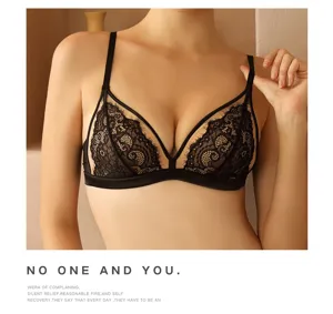 Franse kanten beugelloze driehoek bh detail, sexy zwarte dames lingerie comfortabel mooi