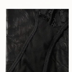 Black sheer mesh lace panties detail view, breathable fabric designed for daily comfort.