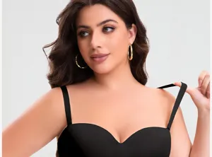 Reggiseno donna senza spalline taglie forti seamless antiscivolo nero comfort 75-100
