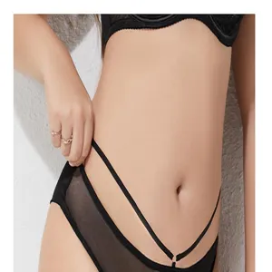 Detailed close-up view of women sexy sheer mesh panties featuring double strap and ring.