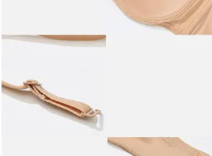 Immagine di dettaglio di reggiseno nude senza spalline con spalline larghe elastiche.