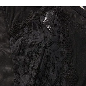 Detailed view of women's black lace mesh underwear, breathable and sexy underwear fabric.