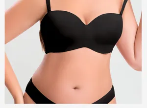 Reggiseno nero senza spalline taglia forte invisibile push up fascia biancheria intima.