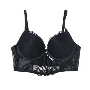 Schwarzer französischer Mieder-Spitzen-BH mit Stäbchen, dünne Körbchen, sexy Damenunterwäsche.