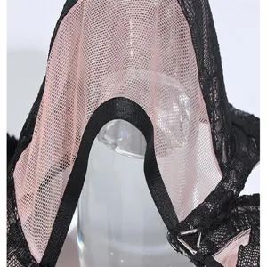Plus size lace full cup bra thin mesh underwear comfortable black pink detail view