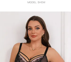 Reggiseno in pizzo taglia forte da donna, set di lingerie fine con spalline incrociate.