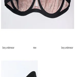 Detailed close-up view of the plus size lace full cup bra in black and pink finish.