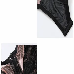 Detailed view of plus size lace bra, breathable back wing, high apex design, comfortable fit.