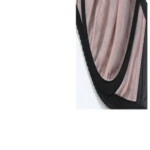 Close-up detail of women's undergarment featuring black boning and pink mesh fabric.