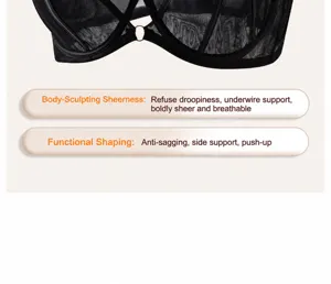 Plus size thin breathable bra detail close-up, comfortable support, sexy mesh lingerie.