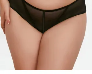 Comfortable plus size high waist black mesh breathable women panties intimate apparel.