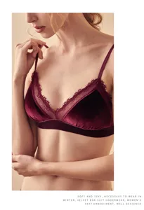 Sujetador triángulo de terciopelo con encaje sexy sin aros lencería de invierno moda