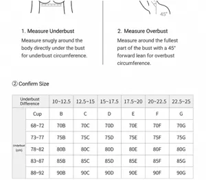 Bra size chart and measurement guide detail view showing underbust and cup size fit.