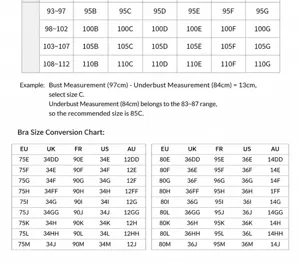 Detailed size chart and measurement guide for women plus size bras, multi-country sizing options.