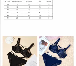 Plus size lace sexy push up bra set size chart reference guide for women daily wear