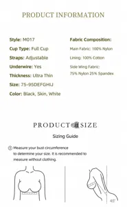 Detailed size guide and measurement instructions for comfortable plus size full cup bra.