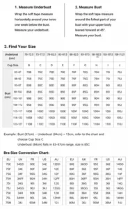 Size chart for women plus size bra, displaying band and cup measurements from B to J cups.