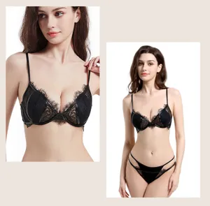 French lingerie set lace bra sexy thin breathable underwear for women black two-piece
